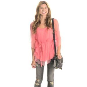 DEPT Salmon Pink Chiffon Dolman Sleeve Blouse Top